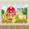 Bauernhaus-Tier-Holzzaun im Cartoon-Stil - Geburtstagsparty-Zubehör - Polyesterstoff-Fotohintergrund und Party-Banner
