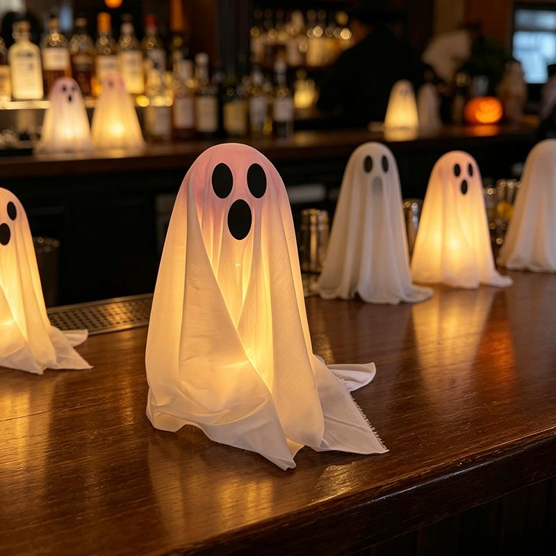 Halloween Glowing Ghost Decorations, Party Props for Tabletop, Haunted House Bar Décor, LED Light Skeleton Ghost, Home Party Atmosphere Lights