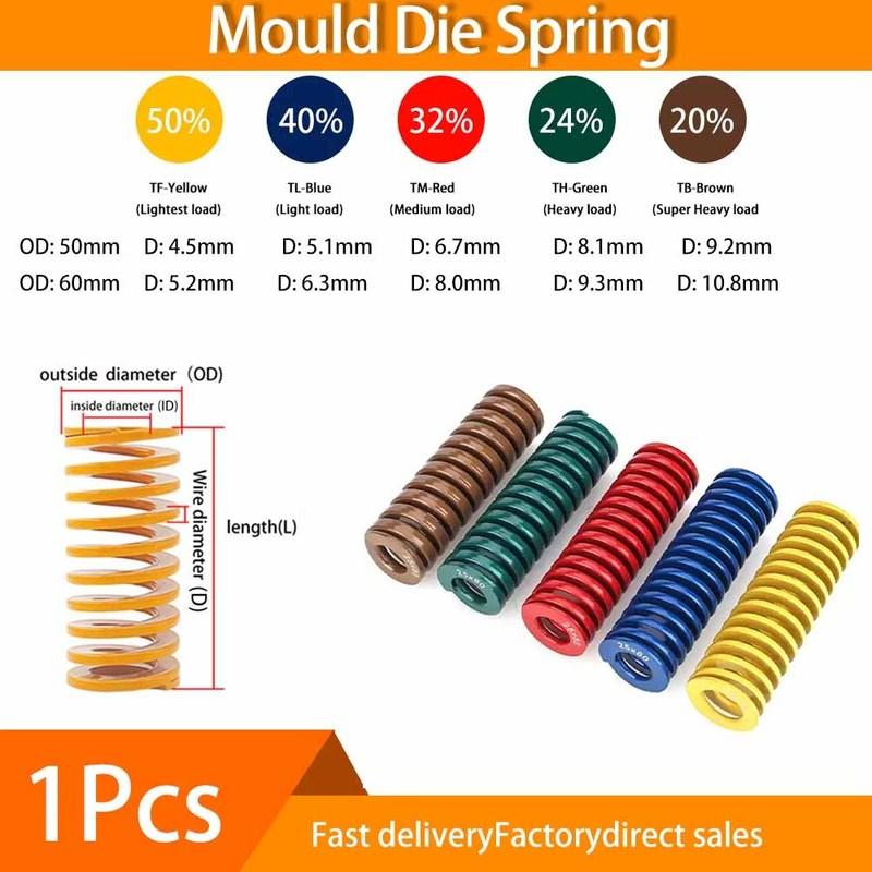 1Pcs 65Mn Mould Die Spring Spiral Stamping Compression Springs Outer Diameter 50mm 60mm Inner Diameter 25mm 30mm Length 50-300mm