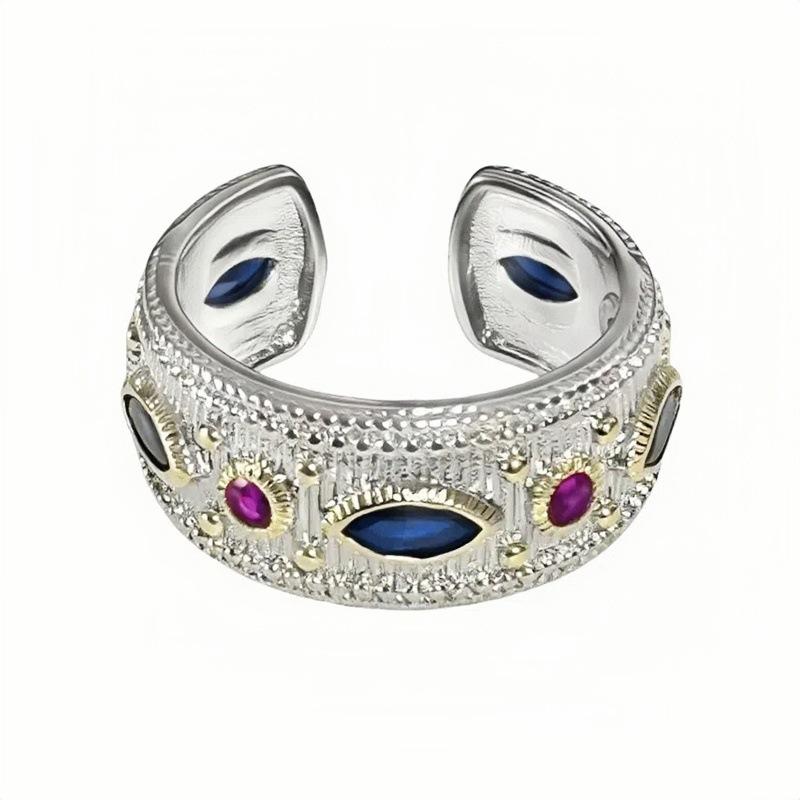 Light Luxury Full Diamond Sea Blue Zircon High-End Open Ring Gypsy Star Niche Design Butterfly Personalized Index Finger Ring Female