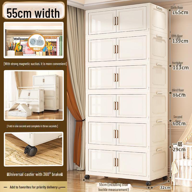 "45-85cm Multi-Layer Plastic Storage Cabinet with Door - Baby Wardrobe Rack"