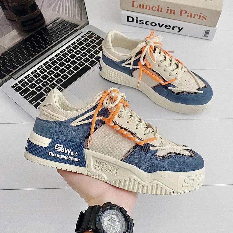 fashion Sneakers Mens Shoes Designer Men Casual Shoes Trend Two-tone Lace Up Platform Student Shoes Male Vulcanized Zapatillas De Hombre