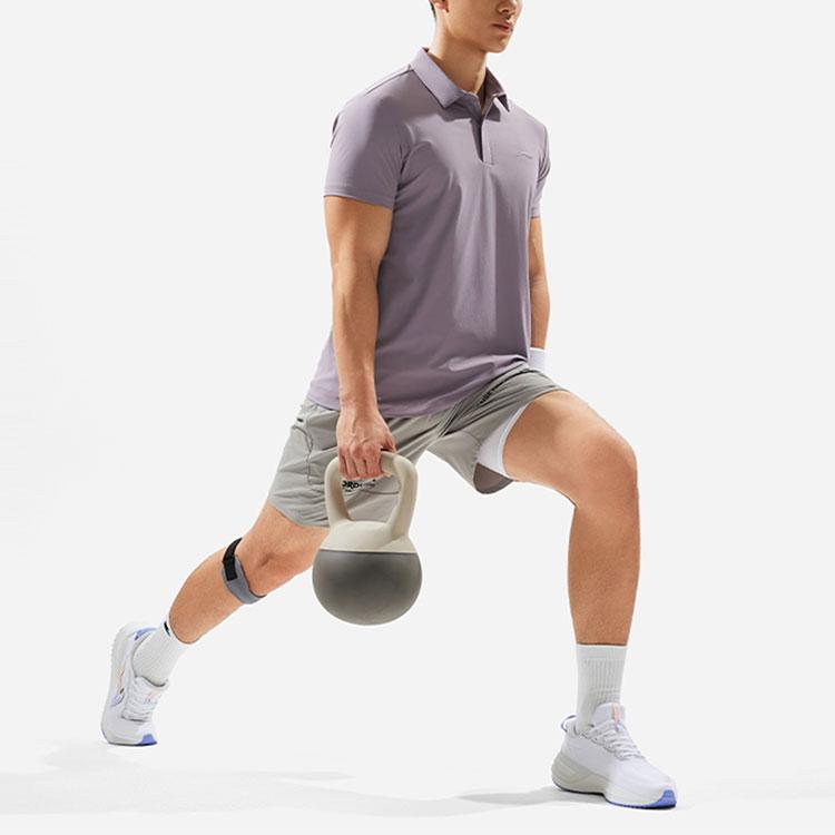 Li Ning Fitness Series Solid Color Comfortable Versatile Breathable Casual Sports Polo Shirt Men Tops Lobster-Purple APLU003-7