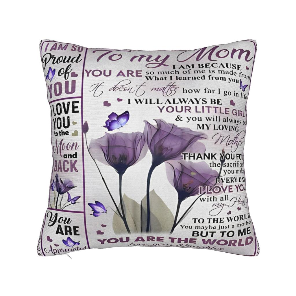 I Love You Mom Square Pillowcases Polyester Car Mother's Day  Cushion Case Funny Decor Pillowcase 45*45