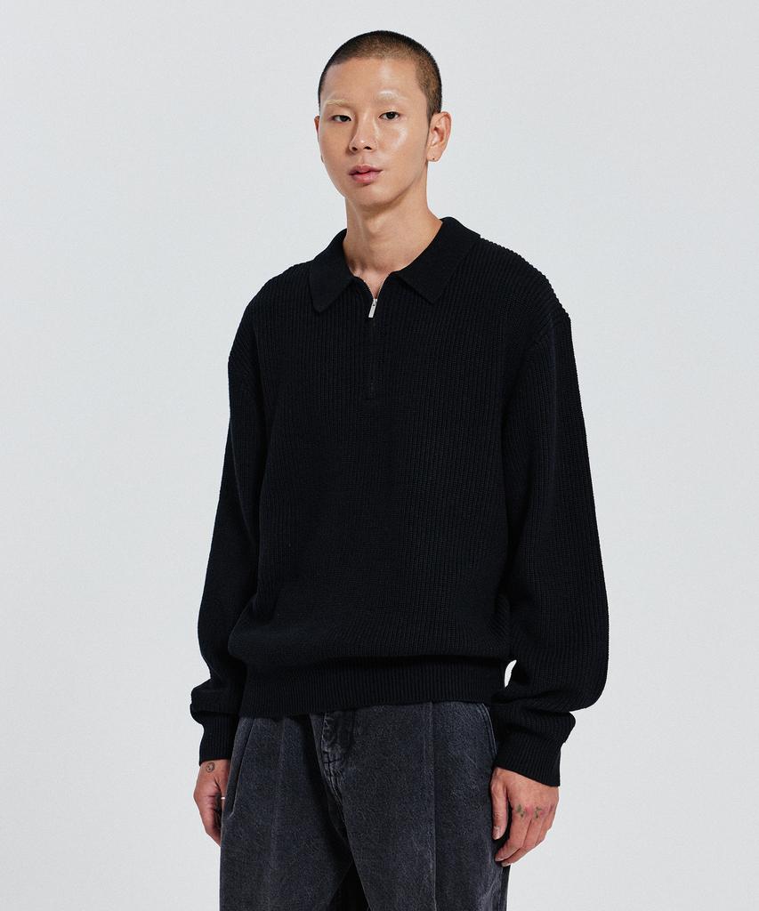 DE GRAND MATIN Zip-Up Collar Knitwear_Black