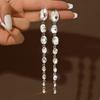 Glass Fringed Earrings Exaggerated Light Luxury Rhinestone Long Stud Earrings High Sense Elegant Banquet Earrings Women