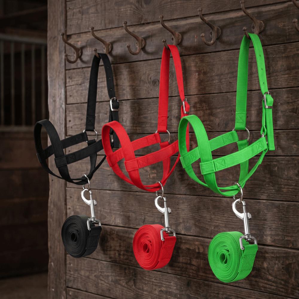 Adjustable Horse Halter Nylon Livestock Strap Animal Bridle Cow Halter with Lead Outdoor Use