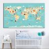 Cartoon Ocean Animal World Map Wall Art Canvas Painting Nordic Posters And Prints Nursery Wall Pictures For Kids Room Decoration