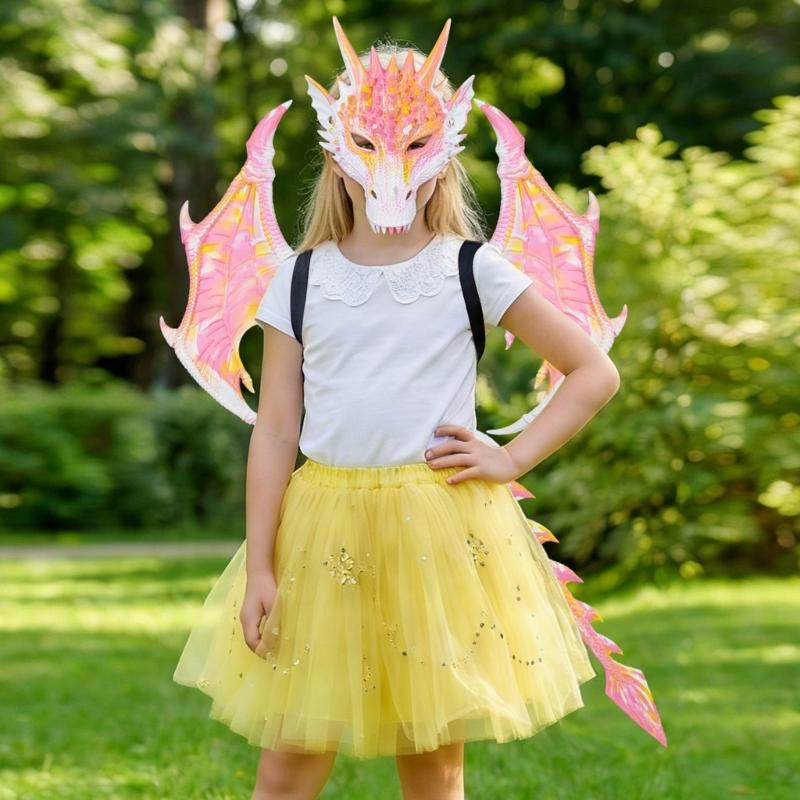 Drachenkostüm für Kinder Jungen Mädchen, Drachenflügel Schwanz Masken-Set, Halloween Dinosaurier Cosplay Kostüm Zubehör