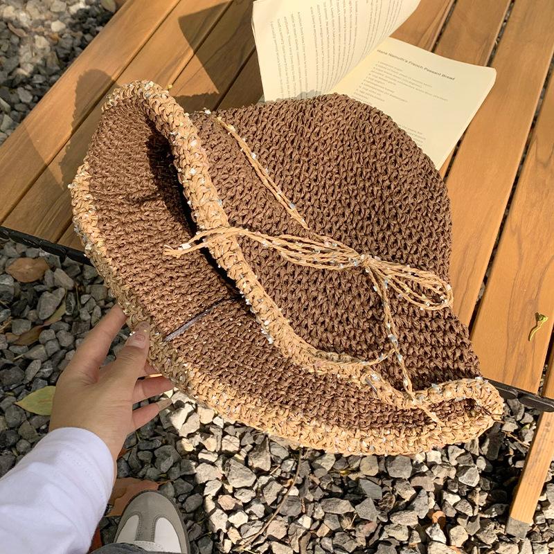 Unisex Summer Fashionable Straw Hat With Bow And Casual Style For Beach Days
