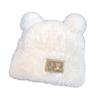 Women Knitted Hat Windproof Warm Solid Color Elastic Winter Hat Bear Ear Decor Cold Weather Plush Hat