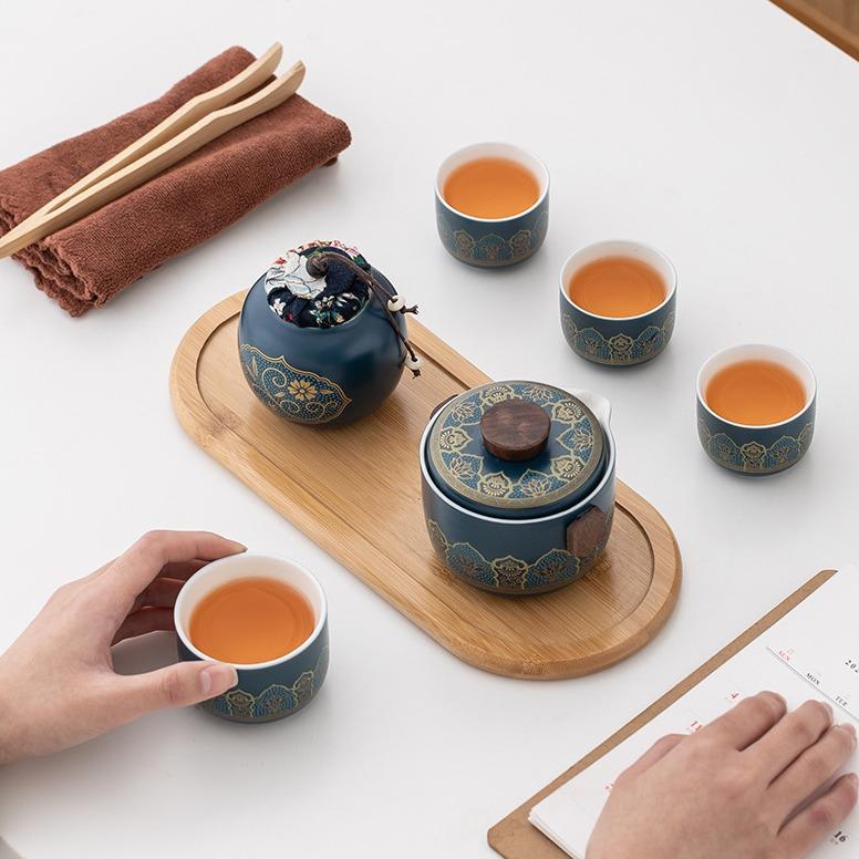 Tea set 1 pot 1 cup 1 can 1 office cup Kung Fu tea set outdoor portable car teapot Mid-Autumn Festival