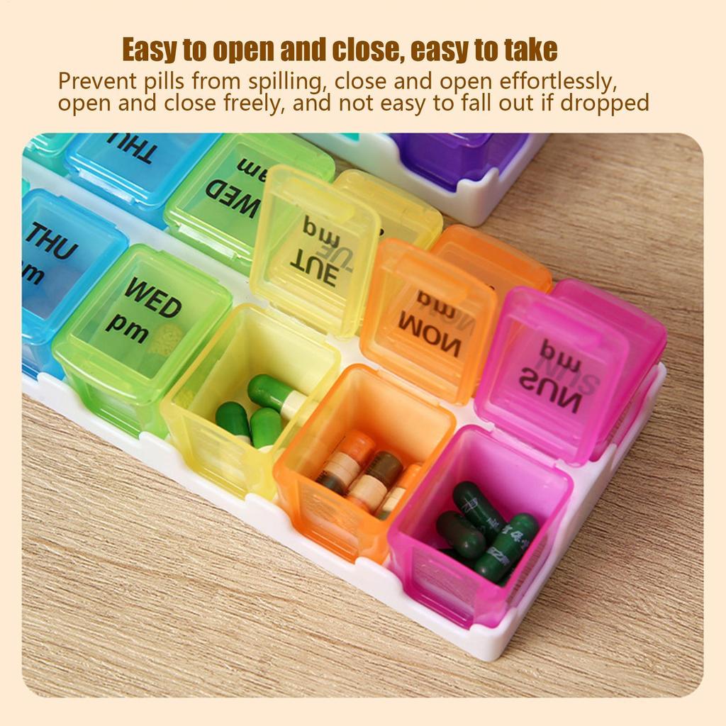 Week Pill Organizer Anti-moisture Chews Sorter With 14 Removable Compartments Compact Day Night Pill Organizer For Morning