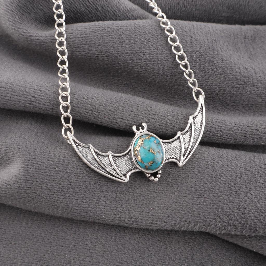 Modrý měděný tyrkysový ručně vyrobený přívěsek drahokam, 925 masivní přívěsek ze sterlingového stříbra starožitné šperky, jako dárek k zásnubám