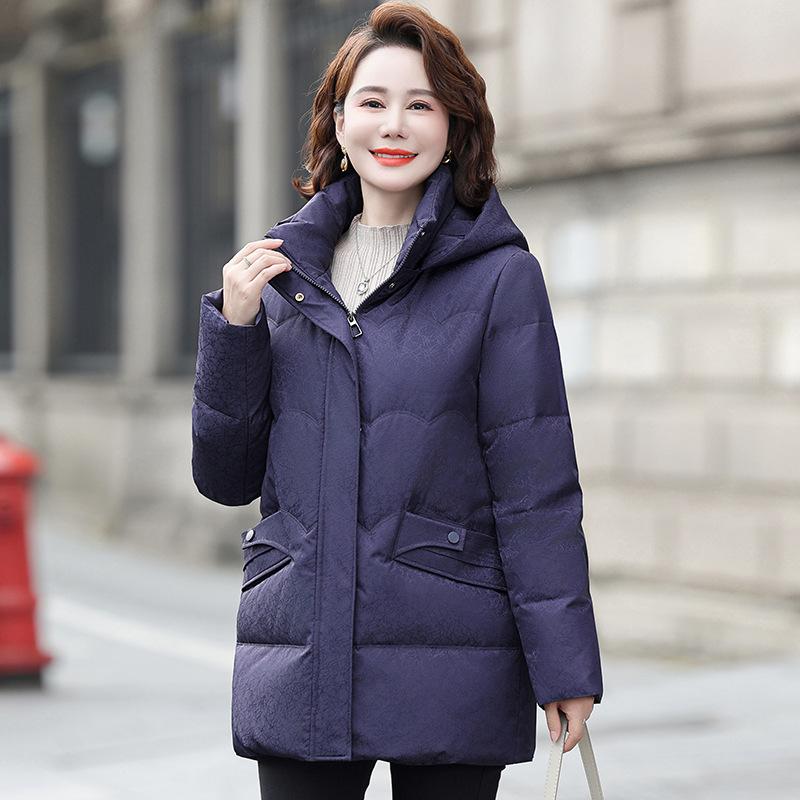 Big mother down jacket women's medium and long foreign gas thickened cold-proof hooded large size white duck down high-quality coat