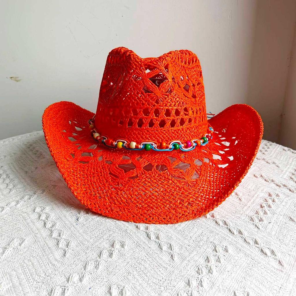 Cowboy Hat Red Hand-painted Summer Straw Hat Men and Women Cowboy Hat Outdoor Travel Sun Protection Beach Hat Sombrero Vaquero