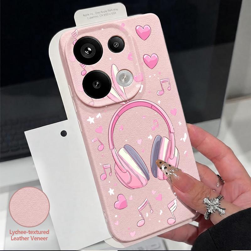 Cute Cartoon Love Hearts Case For Xiaomi 13T Pro Redmi Note 15 Pro 4G Redmi Note 14 13 Pro+ 5G Leather Texture Silicone Cover