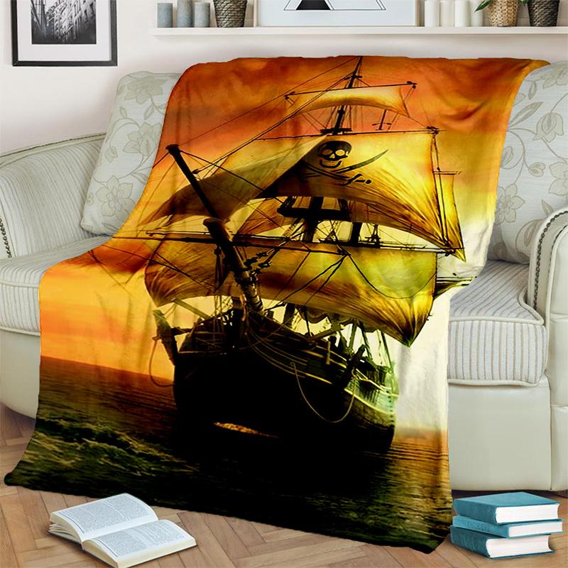 3D Pirate Ship Boat,Barque,Sailboat Blanket,Soft Throw Blanket for Home Bedroom Bed Sofa Picnic Travel Office Cover Blanket Kids