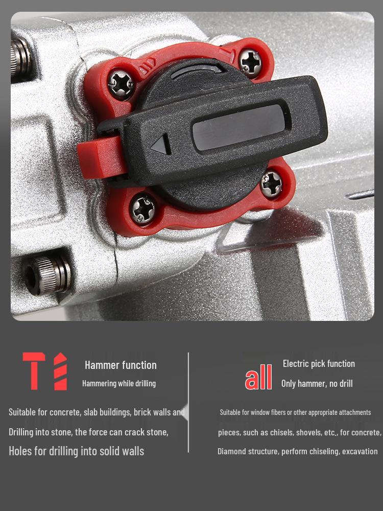 Dual-Use Electric Hammer & Pickaxe: Multi-Function High-Power Impact & Electric Drill for Concrete and Household Use.