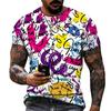 Men's Urban Streetwear Graffiti T-Shirt, Black White Gold Letter Print O-Neck Short Sleeve Casual Daily Tops