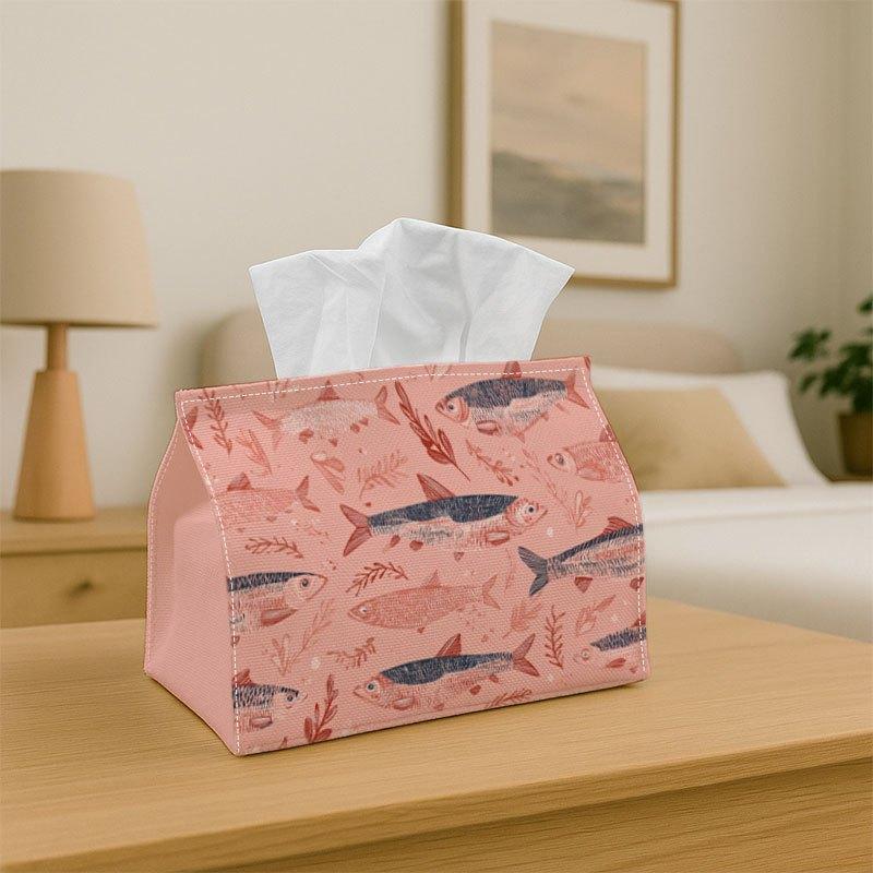 1pc Tissue Box Holder Seamless Pattern with Stylized Herrings - Multifunctional Napkin Dispenser for Home Party Decor - Decorative Tissue Paper Organ