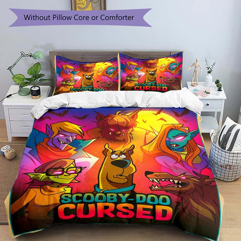 Set Copriletto Stampa Maledizione Scooby Doo 3 Pezzi Ultra Morbido, Traspirante e Confortevole con Design Elegante per Arredamento Camera da Letto e Camera degli Ospiti 1 Copri an