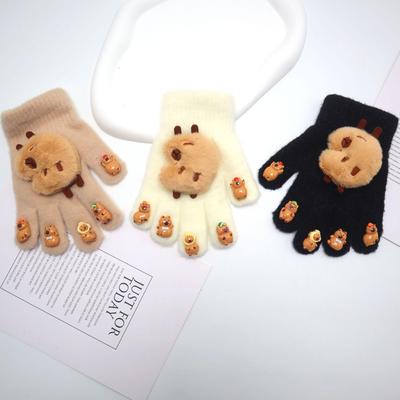 Capybara Unisex Winter-Manikürehandschuhe für Kinder - Warmes Fünf-Finger-Design