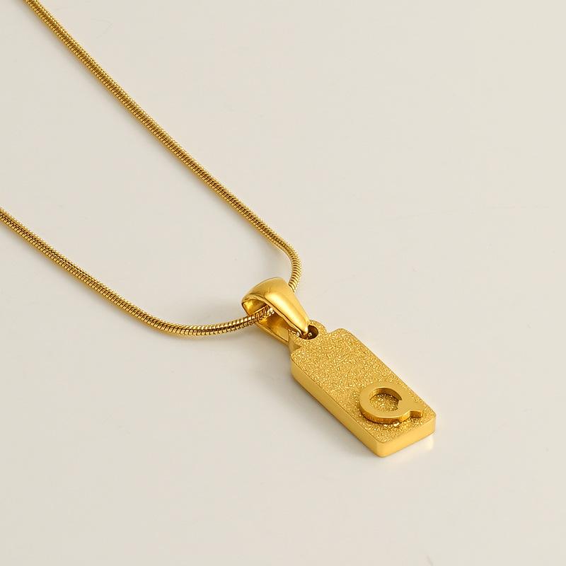 New 26 English letter pendant stainless steel pressed sand rectangular letter collarbone chain necklace female