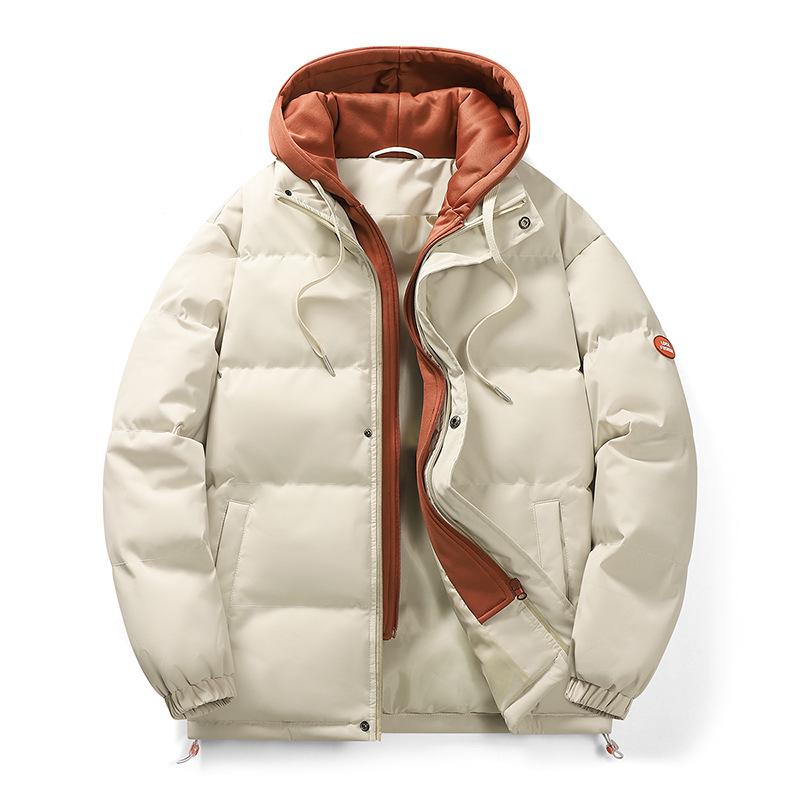 Men's Trendy Winter Cotton Jacket: Loose Fit, Hooded, Fake Two-Piece Design, Thickened for Warmth