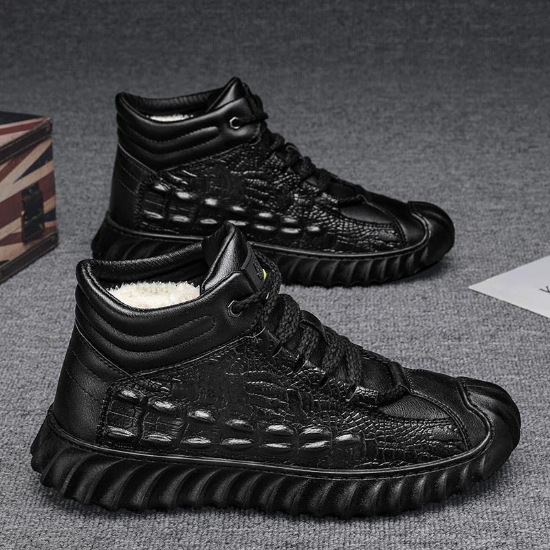 Men's High-Top Anti-Slip Leather Snow Boots with Cotton, Velvet, and Wool Fur Lining