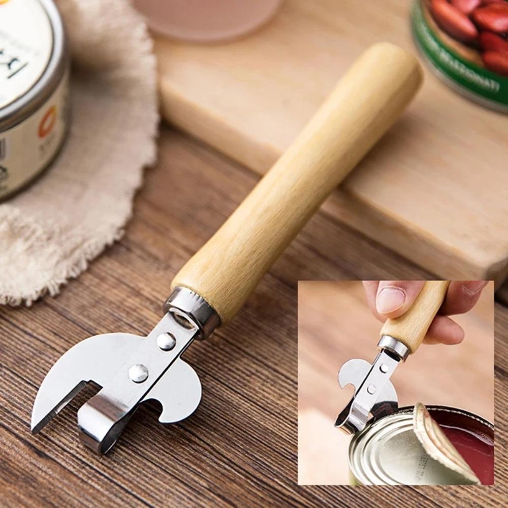 Pointed Head Wooden Handle Can Opener Manual Lid Remover Kitchen Gadgets Bottle Opener Bar