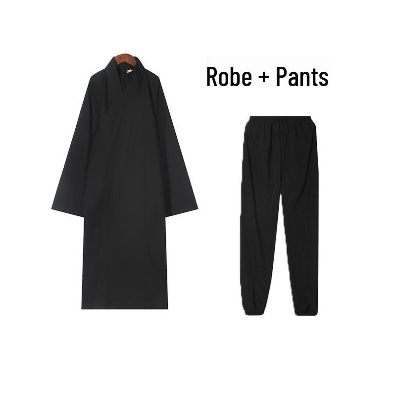 Taoist Long Robe with Slanted Placket, Three Purities Collar, Frog Buttons, Tai Chi Suit, Complete with Ten Direction Shoes and Zhuangzi Scarf