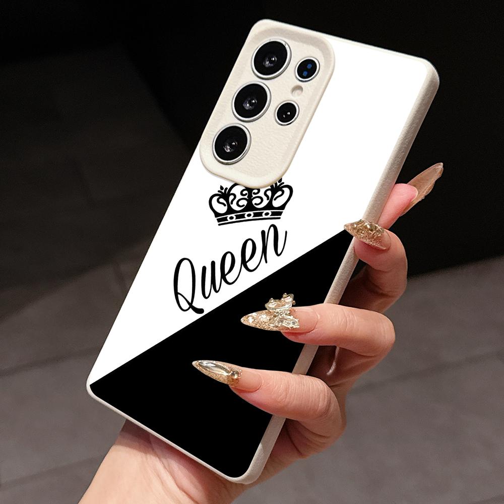 

Samsung A07 A06 A16 A26 Xiaomi Redmi 13C 14C для iPhone 17 16 Pro Max Infinix Realme Чехлы для телефонов Мягкий коричневый Кожаный узор TPU Чехол NY54 Пара Королева Realme NARZO 50A белый