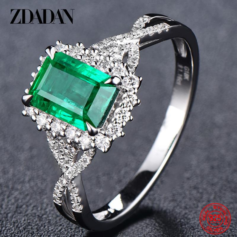 

925 Sterling Silver Charm Emerald Ring for Women Fashion Party Jewelry Engagement Gift resizable