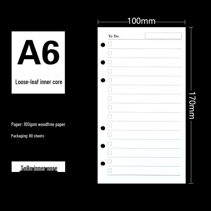 6-Hole A5 Notebook Refill: A6 Size, 80 Sheets, 100gsm Dowling Paper