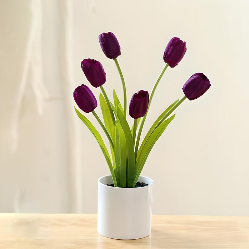 Artificial Tulip Flower Fake Plants 3/5/6Head Plastic Potted Bonsai Flowers Home Office Desktop Decor Wedding Party Decoration