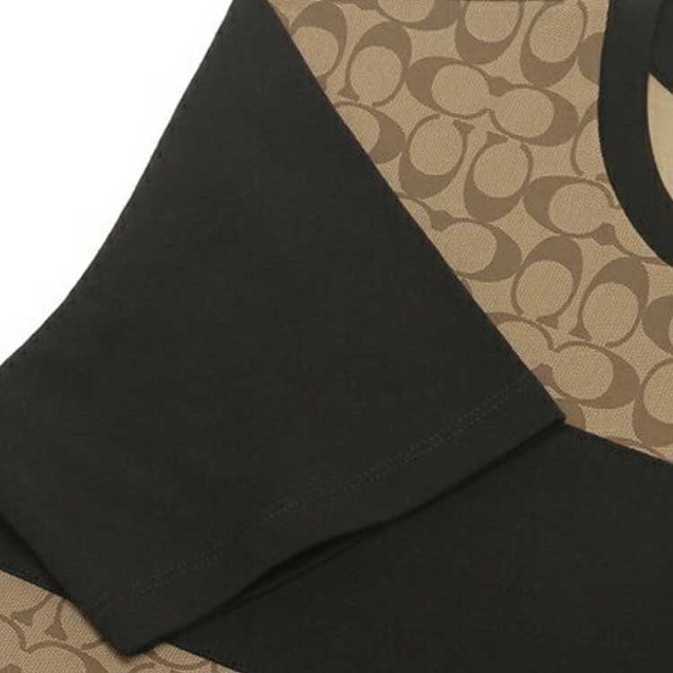 COACH SS22 Men Logo Full Print Patchwork Short Sleeve T-shirt Khaki C9602-OFZ