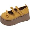 Fashion 2025 New Women Mary Jane Shoes Autumn Round Toe Vintage Bow Knot Platform Shoes Height Increase Comfortable Fashion Single Shoes