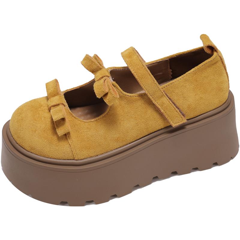 Fashion 2025 New Women Mary Jane Shoes Autumn Round Toe Vintage Bow Knot Platform Shoes Height Increase Comfortable Fashion Single Shoes