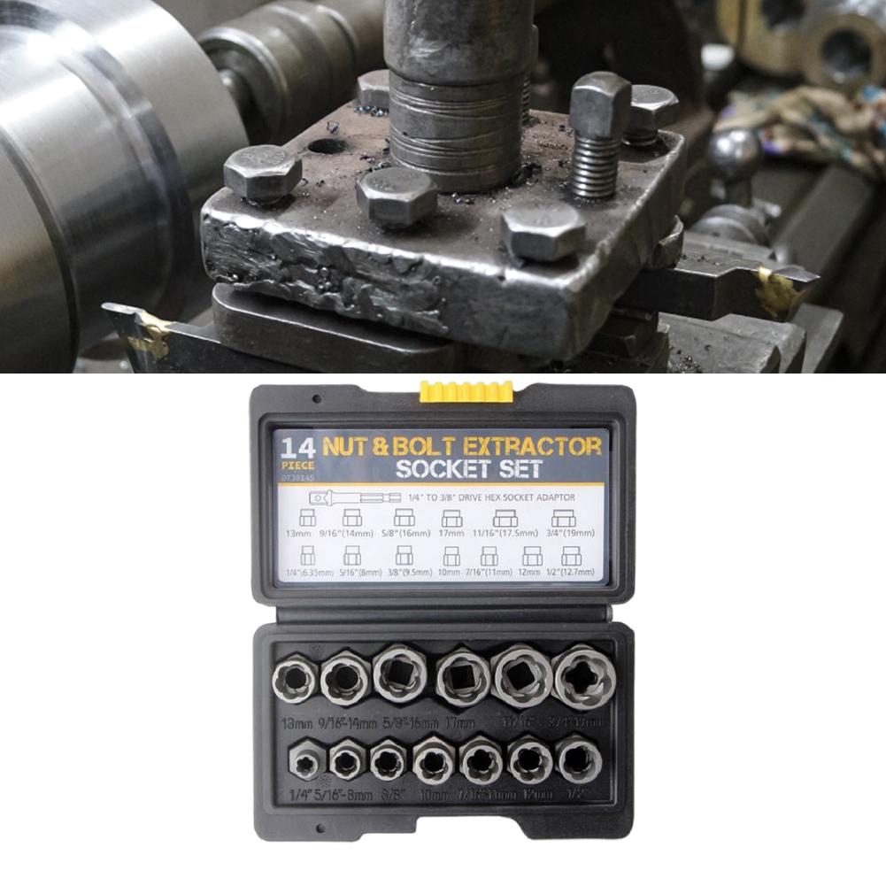 

14 Pieces Bolt Extractor Tool Set with Storage Case Nut Bolt Extractor Sleeve Set Damaged Bolt Nut Remover Extractor Socket Tool China Mainland