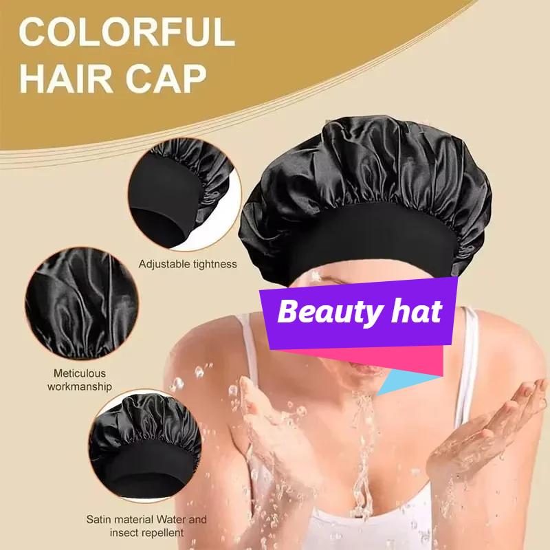 New Soft Silk Satin Lined Bonnet Large Satin Hair Bonnet Household Sleep Shower Cap Hair Wrap Cover for Long Hair Salon Tool