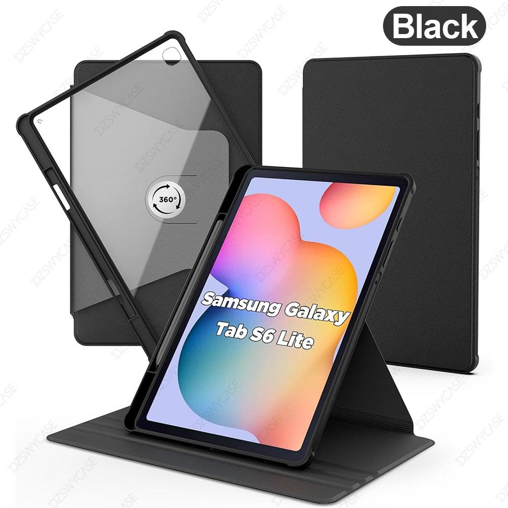 Étui pour Samsung Galaxy Tab S6 Lite 10,4 Pouces // avec Porte-Stylo, Housse de Protection Transparente à Rotation à 360 Degrés noir