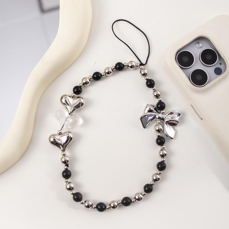 Durable Black & White Plaid Bow Wrist Strap with Buckle Chain for Phones