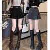 Women's Coffee Wool A-line Pleated High Waist Skirt Shorts for Autumn/Winter 2025
