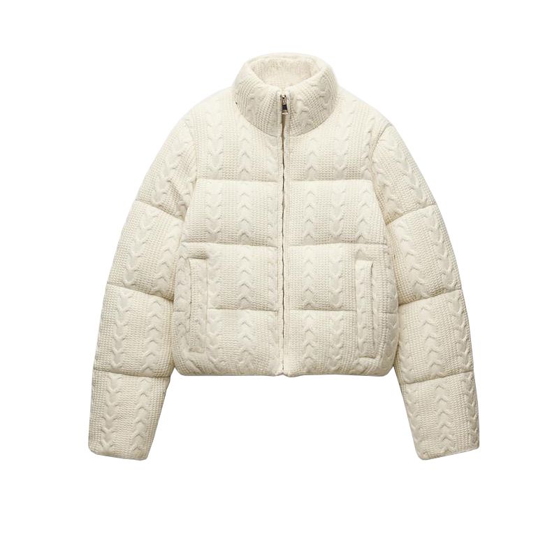 

Fall and Winter New Women s White Cotton-Padded Jacket Stand Collar Knitting Thick Warm-Keeping Cotton Clothing Short Jacket 6318229 Ben White L