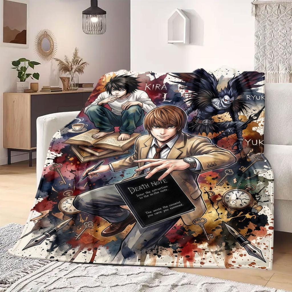 Death Note Top 2D Cartoon Flannel Blanket, Printed Pattern for Room, Soft Bedding Travel Picnic Throw_LIAN