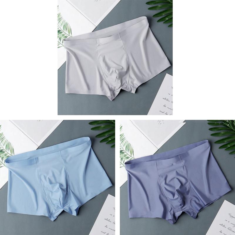 Men's Ice Silk Sexy Seamless Boxer Shorts Underwear Fashion Underpants Male Comfortable Ultra-thin Breathable Panties