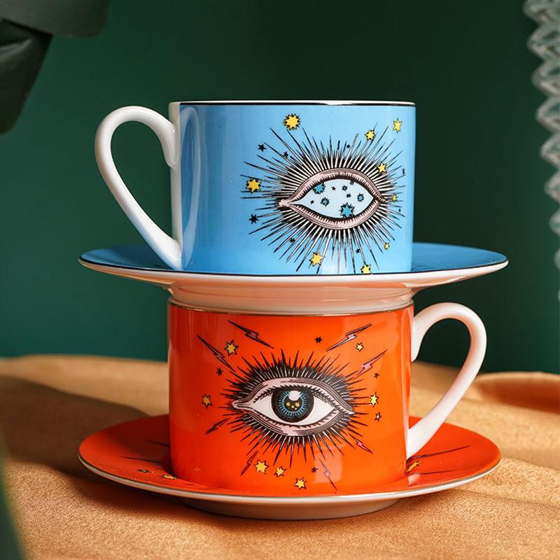 Nordic Luxury Cups Saucers Coffee Mug Creative Starry Eye Ceramics Home Afternoon Tea Milk Flower Tea Cup Mug Vintage