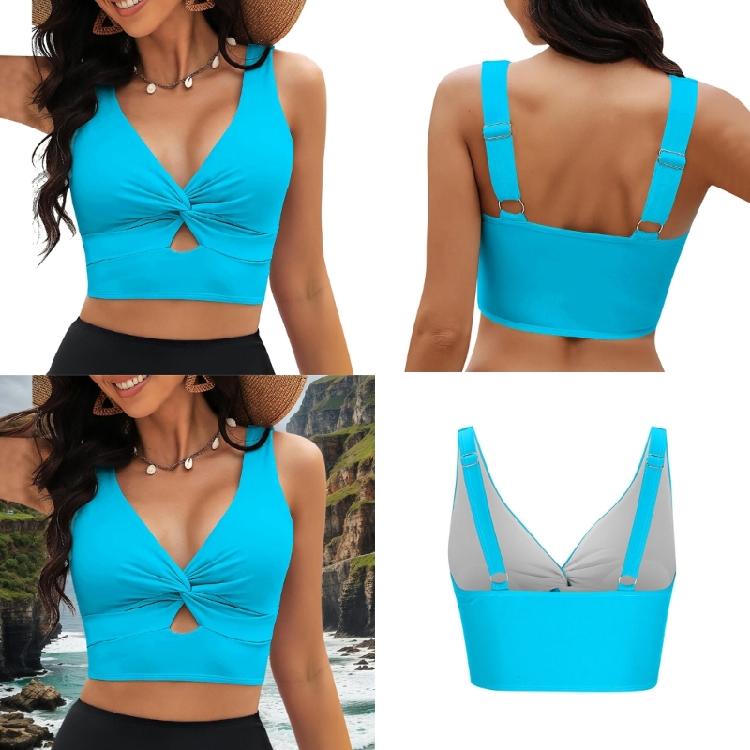 Stilvolles Badeshirt Saisonale Wassersportbekleidung Einfarbiges kurzes Oberteil Verdrehte Vorderseite Atmungsaktives Gewebe für Damen