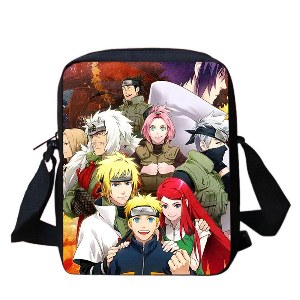 Cartoon Adjustable Straps NARUTO Shoulder Bags Light Weight Crossbody Bags For Boys & Girls Age 6-10, Secure Zipper Closure.